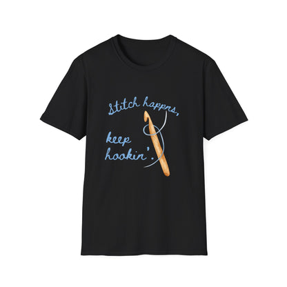 Crochet Tee — “Stitch Happens, Keep Hookin’” Crochet Lover T‑Shirt
