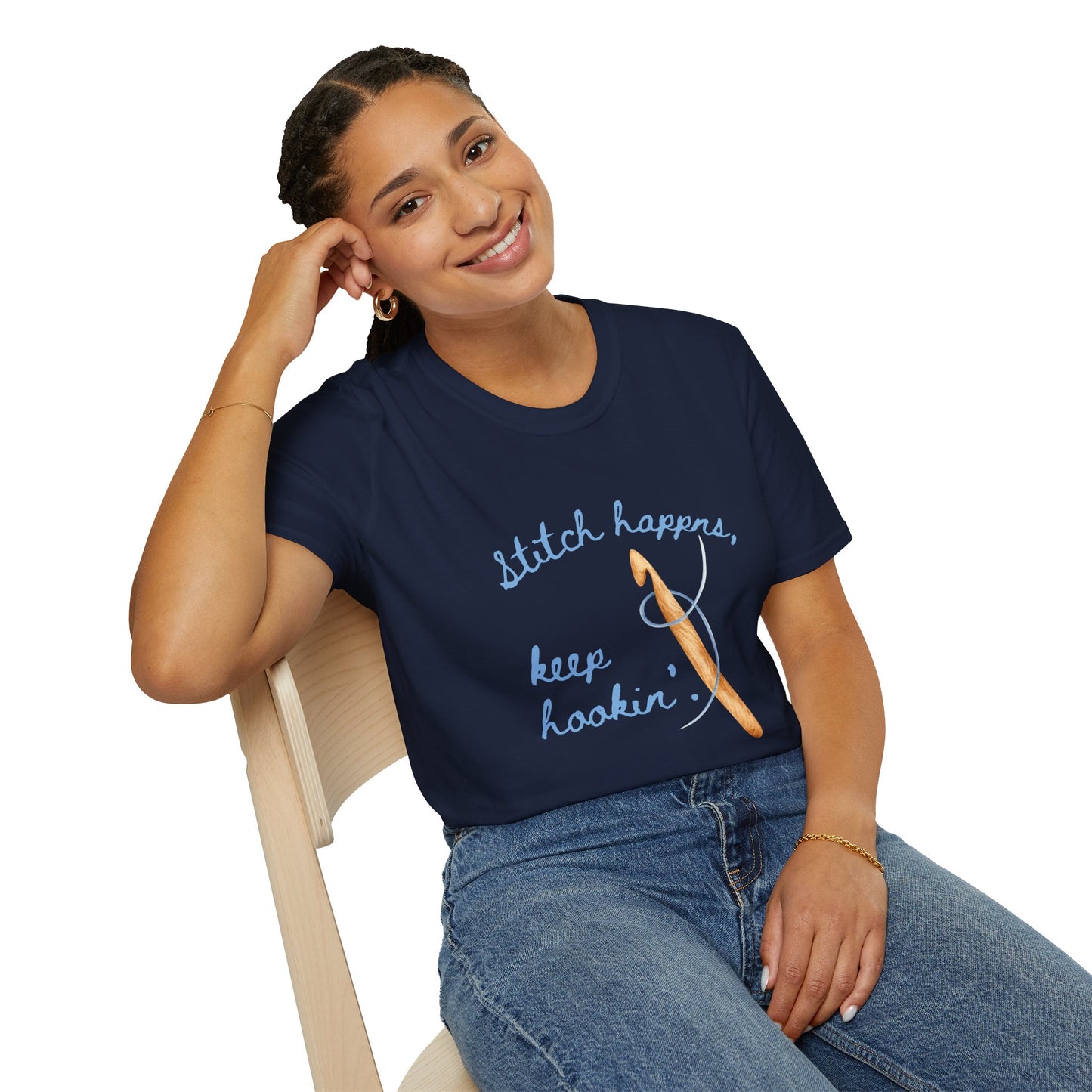 Crochet Tee — “Stitch Happens, Keep Hookin’” Crochet Lover T‑Shirt