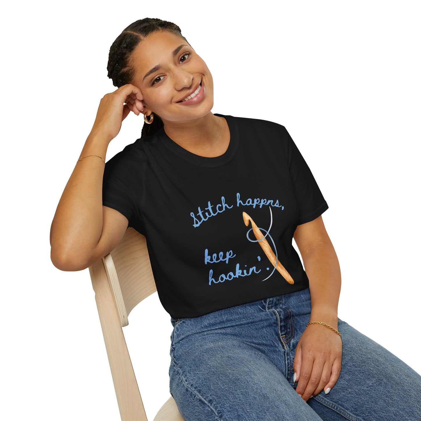 Crochet Tee — “Stitch Happens, Keep Hookin’” Crochet Lover T‑Shirt