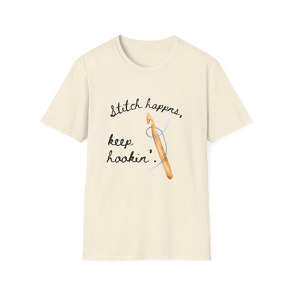Crochet Tee — “Stitch Happens, Keep Hookin’” Crochet Lover T‑Shirt