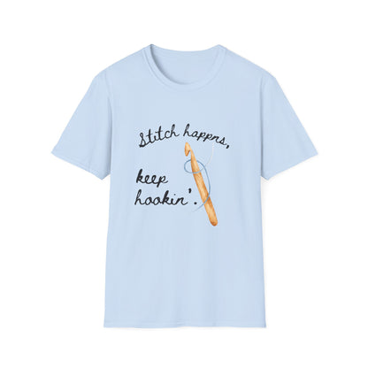 Crochet Tee — “Stitch Happens, Keep Hookin’” Crochet Lover T‑Shirt