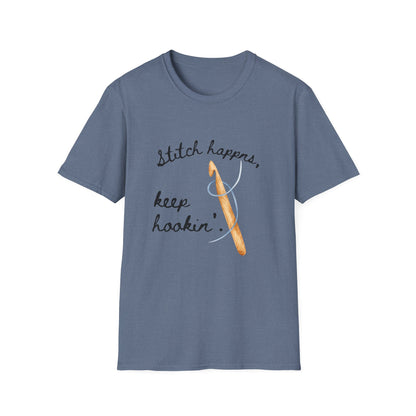 Crochet Tee — “Stitch Happens, Keep Hookin’” Crochet Lover T‑Shirt