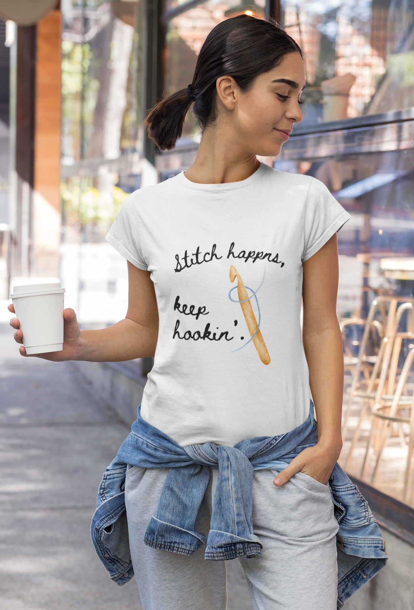 Crochet Tee — “Stitch Happens, Keep Hookin’” Crochet Lover T‑Shirt