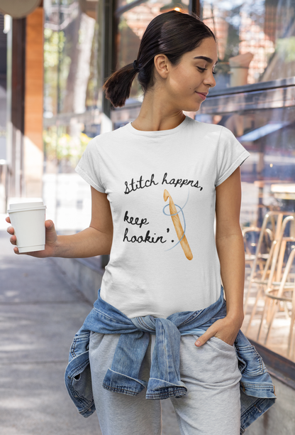 Crochet Tee — “Stitch Happens, Keep Hookin’” Crochet Lover T‑Shirt