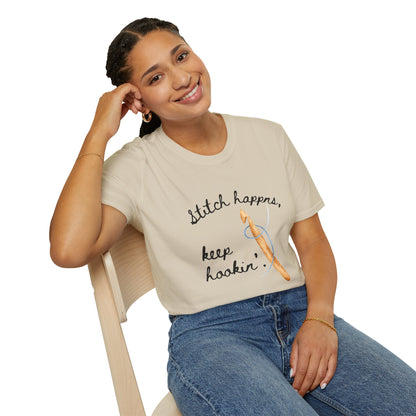 Crochet Tee — “Stitch Happens, Keep Hookin’” Crochet Lover T‑Shirt
