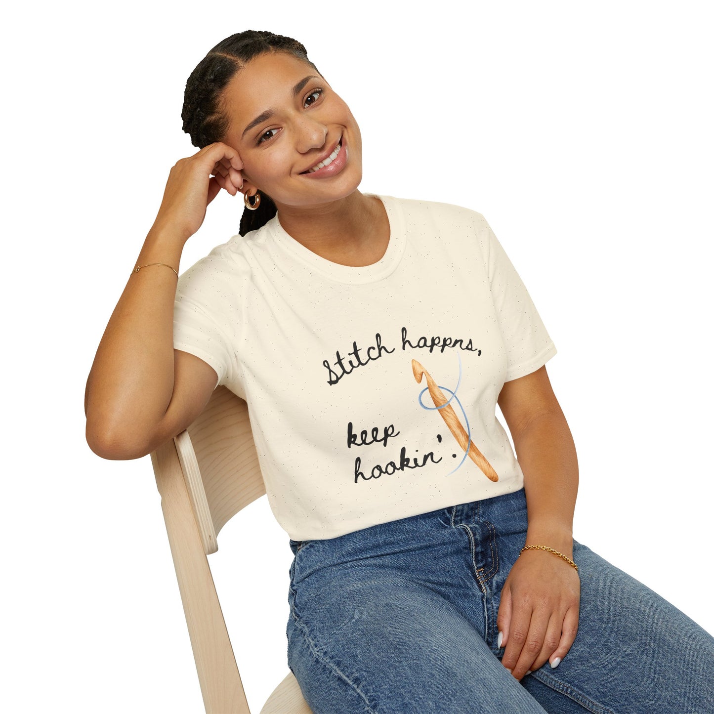 Crochet Tee — “Stitch Happens, Keep Hookin’” Crochet Lover T‑Shirt