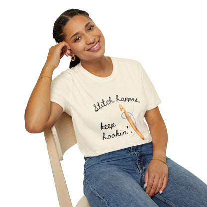 Crochet Tee — “Stitch Happens, Keep Hookin’” Crochet Lover T‑Shirt