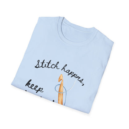 Crochet Tee — “Stitch Happens, Keep Hookin’” Crochet Lover T‑Shirt