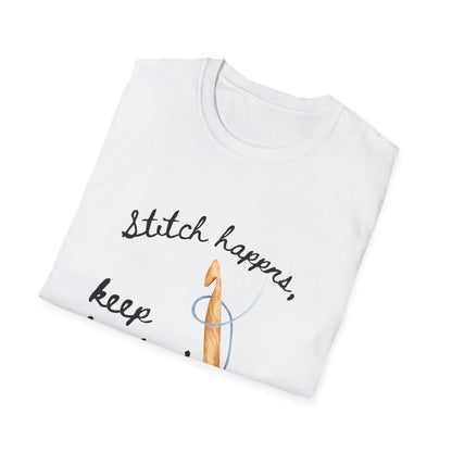Crochet Tee — “Stitch Happens, Keep Hookin’” Crochet Lover T‑Shirt