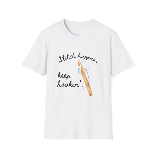 Crochet Tee — “Stitch Happens, Keep Hookin’” Crochet Lover T‑Shirt