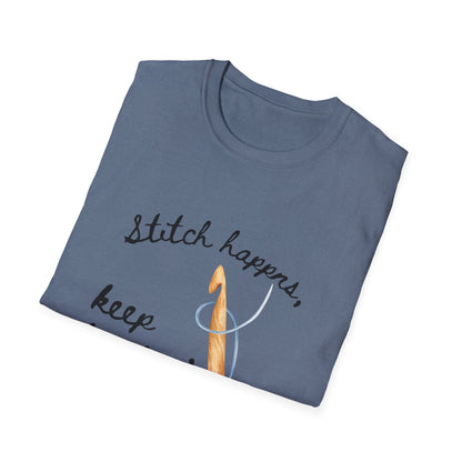 Crochet Tee — “Stitch Happens, Keep Hookin’” Crochet Lover T‑Shirt
